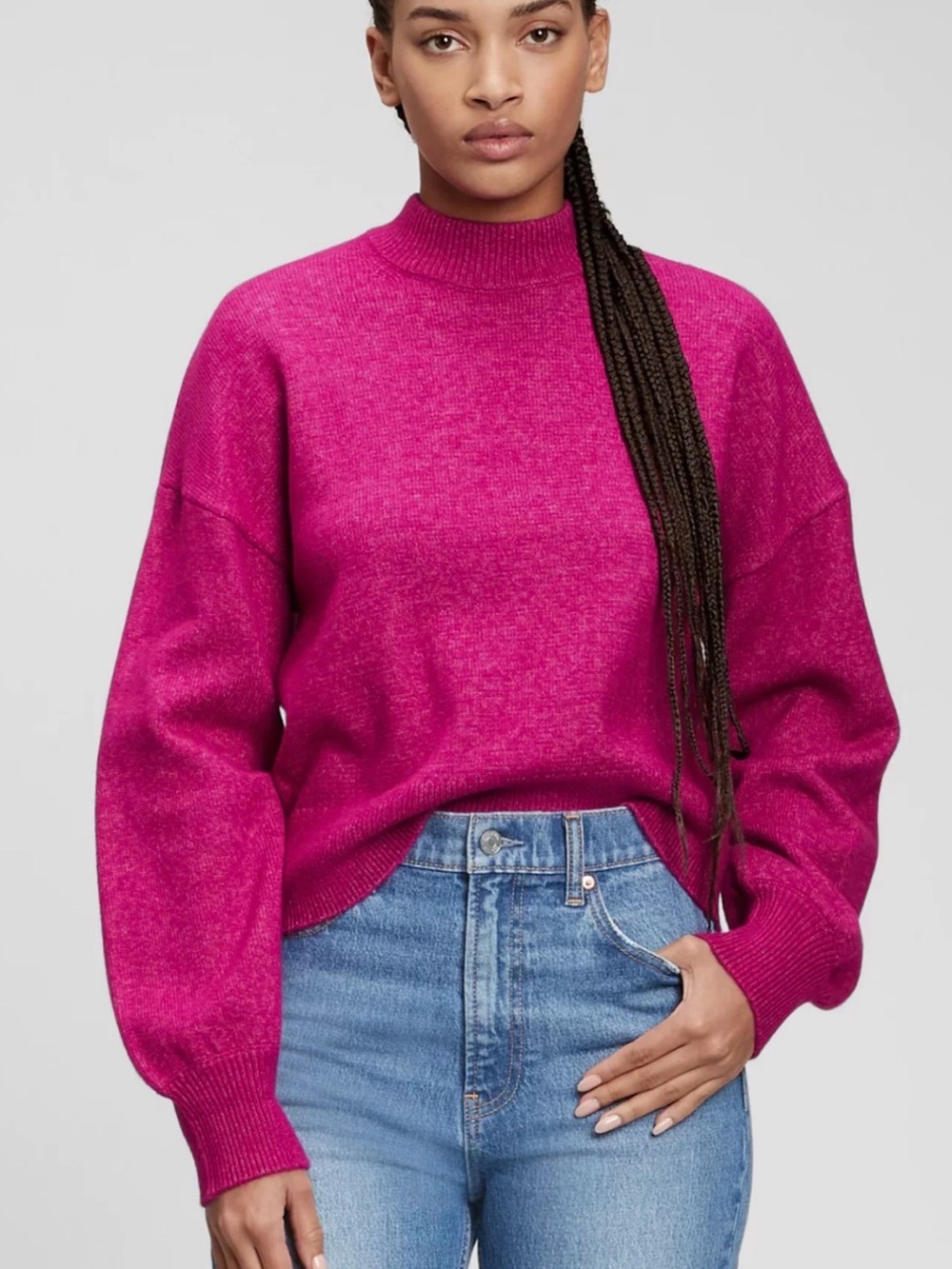 💕 GAP Women’s Super Soft Fuchsia Mock Neck Sweater